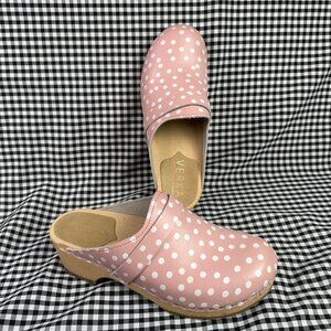 Verka Ledig Pink Polka Dot Swedish Cottagecore Wooden Clog Size EU 37 / US 6.5
